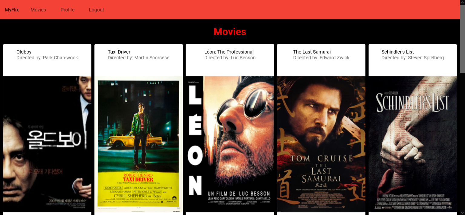 screenshot of the web application myflix
