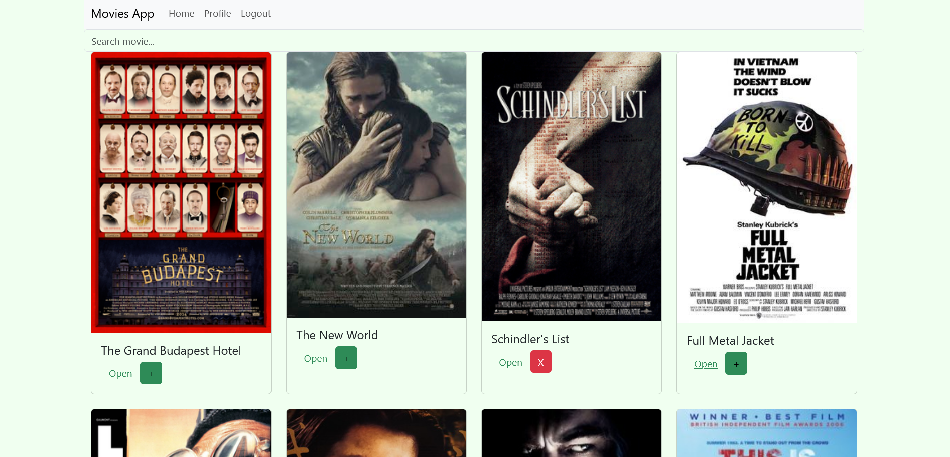 screenshot of the web application myflix